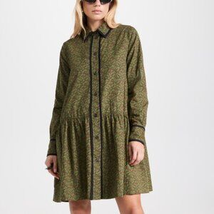 Ganni Printed Cotton Mini Shirt Dress